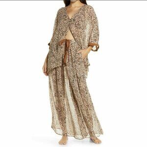 Intimately Free People Leopard Set Sleepin' in Oversized Shirt Duster Pants S
